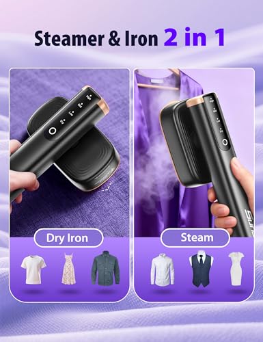 Travel Steamer for Clothes with 180 ml Water Tanks,15s Fast Heat-up,24 g/min Strong Steam Performance, Portable Garment Steamer with Touch Control, LED Display, Steam Iron Black - color: Silk Black