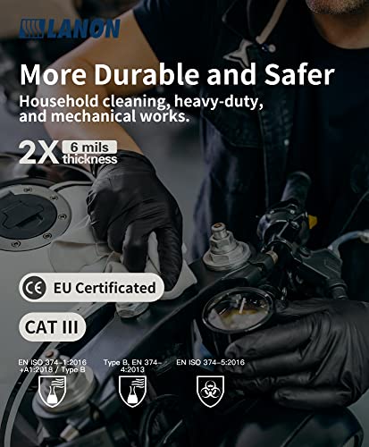 LANON 6-mil Black Nitrile Disposable Gloves, Food-Safe, Powder-Free, Heavy-Duty, Textured Fingertips, Latex-Free, XL - size: X-Large (Pack of 100)
