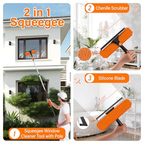 26FT High Reach Duster Cleaning Kit with 5-20 FT Extension Pole - size: Reach 26FT(20FT)