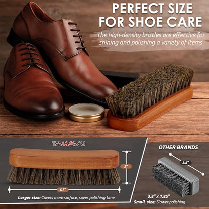 TAKAVU Shoe Brush 100% Genuine Horse Hair, Won't Scratch Leather (1 Piece) - size: 1pc