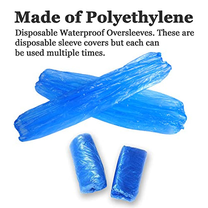 Yzurbu Disposable Arm Sleeves, Plastic Waterproof Oversleeves Protector Covers with Elastic on Cuff - color: Blue - 200pcs