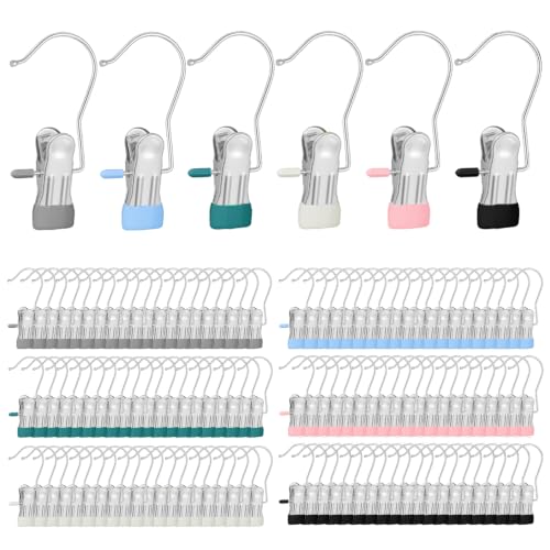 120 PCS Boot Hangers Clips for Closet, Metal Laundry Hooks Hanging Clips, Stainless Steel Clothes Pins for Boots, Pants, Towels, Socks, Space Saving Organizer for Home and Travel (6 Colors)