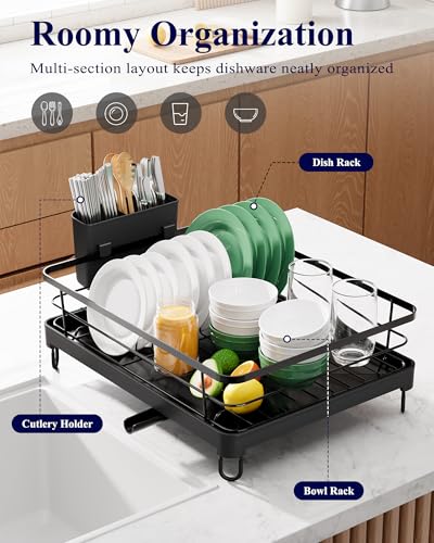Kitsure Dish Drying Rack for Kitchen Counter, 12.7''W x 16.7''L, Black - color: Black, size: 12.7''W x 16.7''L - 1 Tier