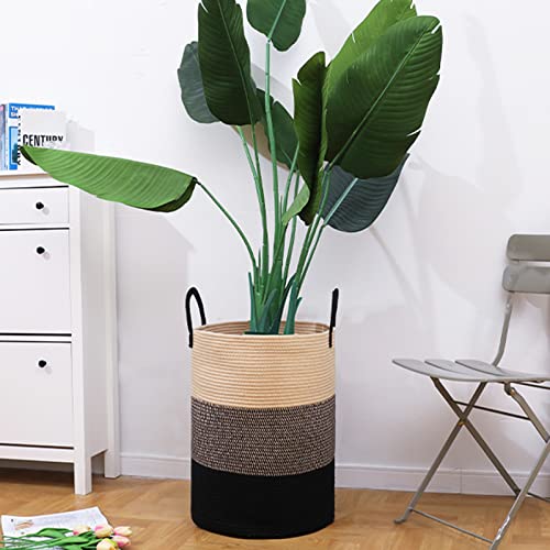 VIPOSCO 72L Tall Woven Laundry Basket Hamper, Brown Black - color: Brown & Black, size: 72L