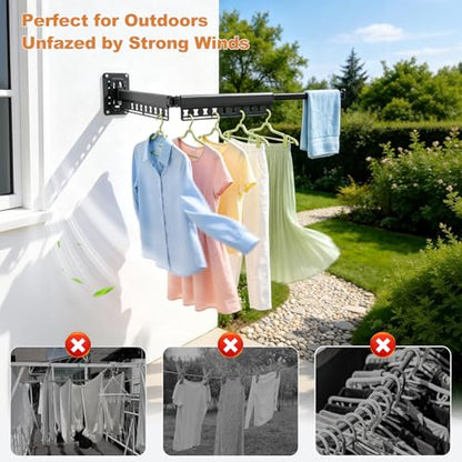 Wall Mounted Clothes Drying Rack Foldable & Space-Saving with 4 Hangers