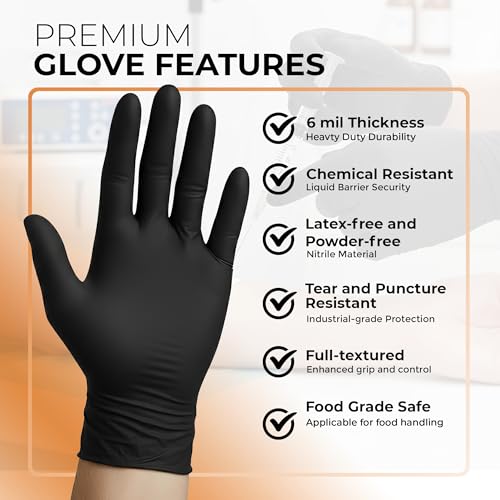ASAP Thick Black Nitrile Gloves Disposable Latex Free - 6 Mil, Powder Free, Food Safe, Kitchen & Mechanic - size: XX-Large, style: Case of 1000