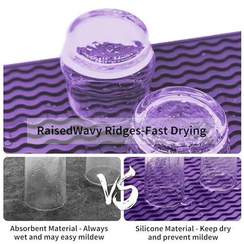 ZLR Small Dish Drying Mat for Kitchen Counter, 6"x17", Meadow Violet - color: Meadow Violet, size: 17" x 6"