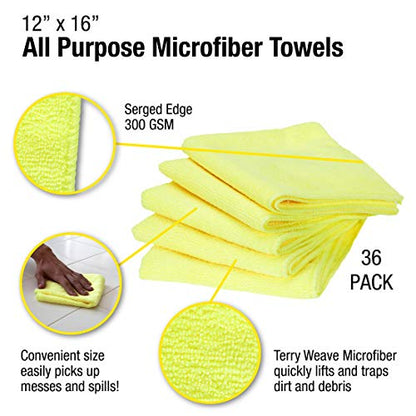 Eurow 300 GSM Microfiber Cleaning Cloths, Soft, Streak-Free, Lint-Free, Ultra Absorbent, Reusable Towels for Auto Detailing, Home Cleaning, Kitchen, Glass, Electronics, 12x16in, 36-Pack, Yellow