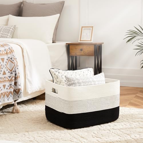 Artfeel Blanket Basket,Rectangle Woven Baskets for Storage,100L Laundry Basket for Decorative Nursery Blanket,Toys,Dirty Clothes and Magazine in Shelves,Baby Room,and Living Room - color: Black, size: 100L