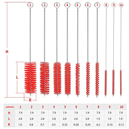 CiaraQ Bottle Cleaning Brushes, 8 Inch Nylon Tube Brush Set - color: Red, size: 8.0 Inch (10pcs)