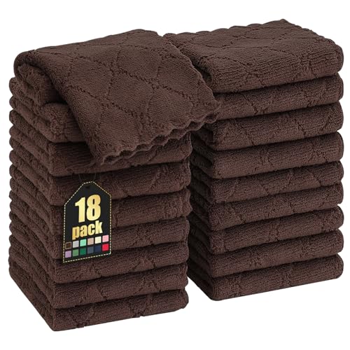 Homaxy 18 Pack Super Soft Absorbent Dish Cloths, 10" x 10", Brown - color: Brown, size: 10 x 10 inch-18 pack