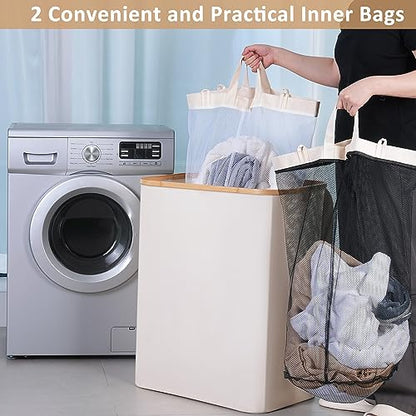 IEGrow Laundry Hamper with Lid,150L Laundry Basket with 2 Mesh Bags,Beige - color: Beige, size: 150L