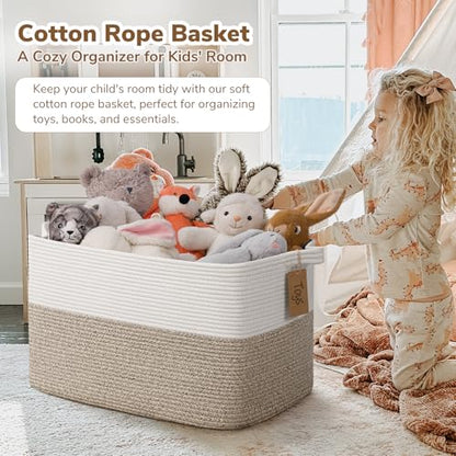 Goodpick 75L Extra Large Woven Rope Blanket Basket, Rectangle, Light Brown - color: Light Brown, size: 22"L x 17"W x 12"H
