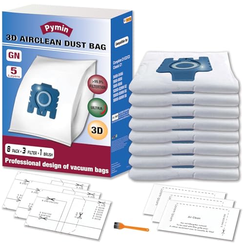 Pymin 5 layer 8 Pack GN Vacuum Dust Bags for Miele Classic C1,Complete C1 - size: C-8Pcs