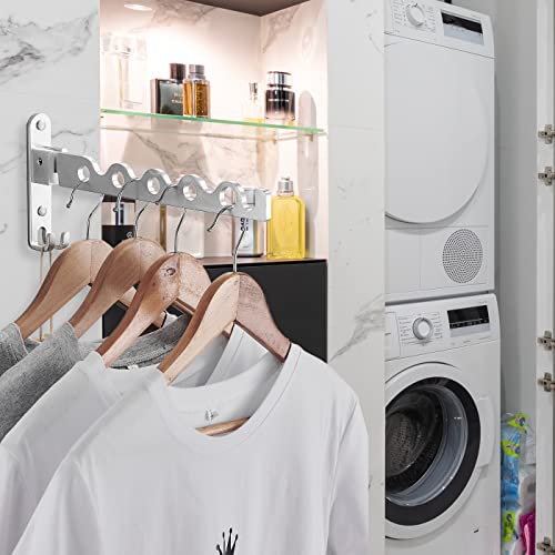 Clothes Drying Rack Clothing Laundry Room Organization Organizer Wall Mounted Mount Folding Retractable Hanger Dryer Clothes Rack (Silver) - color: Silver-1, size: Twin