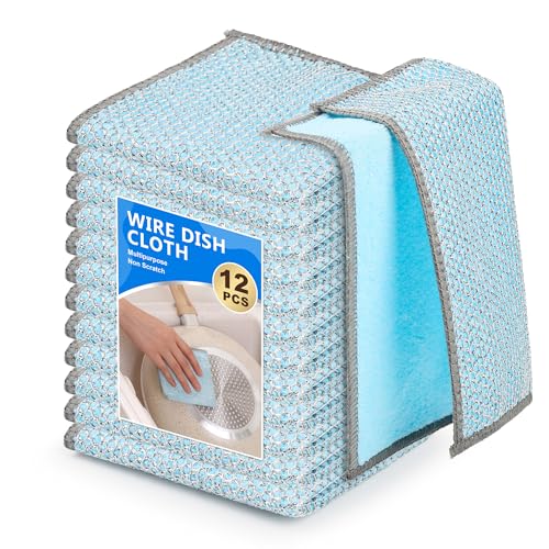 12PK Multipurpose Wire Dishcloth, Double-Side Non Scratch Dishcloth(Blue) - color: Blue, size: 7.87 x 7.87Inch - 12PACK