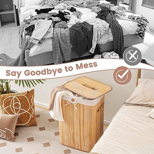 Giantex Bamboo Laundry Hamper with Lid Removable Liner & Handles - color: Natural