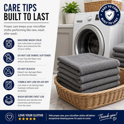 Iron Ridge Microfiber Cleaning Cloths 6-Pack, Gray, 12x12, 300 GSM - color: Gray