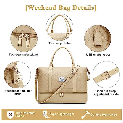 Large Travel Duffle Bag Carry on Weekend Bag with Shoes Compartment Gym Bags for Travel Women Men Waterproof Business Work Overnight Trips Sport Hospital Airplane Travel Essentials Khaki - color: A18-Khaki