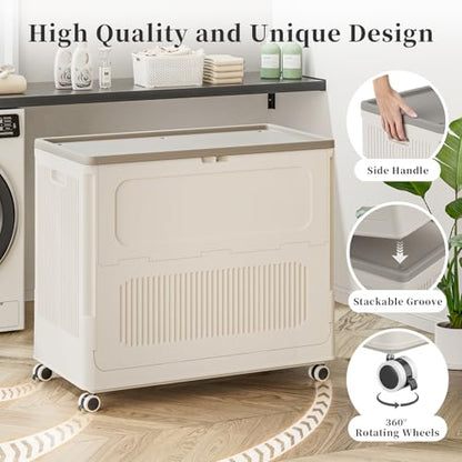 Extra Large Laundry Hamper with Lid Wheels 180L - color: Milky, size: 180L