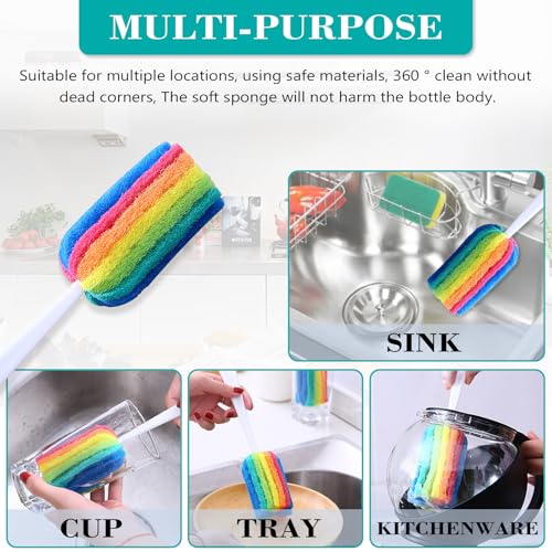 Bottle Brush Cleaner 4PCS Sponge Cleaning Brushes Long Handle Scouring Pad Scrub Brushes for Kitchen Clean Baby Bottle Glasses Mugs Cups (4 PCS) - color: 4