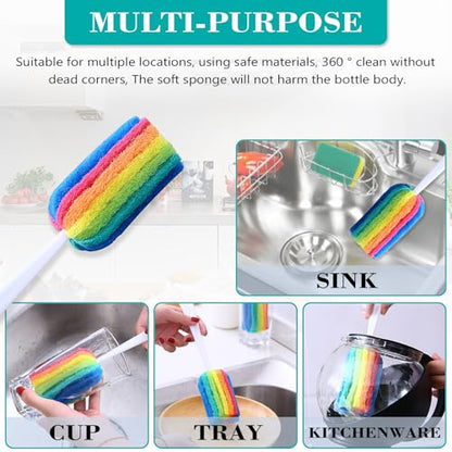 Bottle Brush Cleaner 4PCS Sponge Cleaning Brushes Long Handle Scouring Pad Scrub Brushes for Kitchen Clean Baby Bottle Glasses Mugs Cups (4 PCS) - color: 4