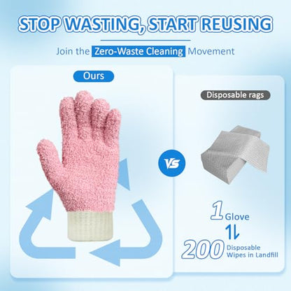 MIG4U Microfiber Dusting Gloves House Cleaning Glove for Blinds, Windows, Shutters, Furniture, and Car, Reusable Lint-Free Pink 2 Pairs S/M - color: Pink 2 Pairs, size: Small-Medium