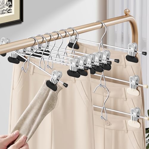 HUADYMEET 14 Inch Space Saving Pant Skirt Hangers with Clips,Black,20 Pack - color: Black