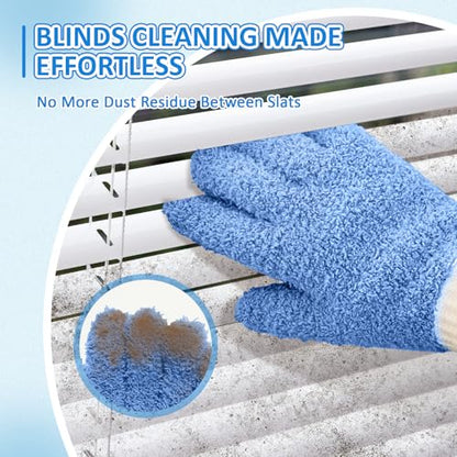 MIG4U Microfiber Dusting Gloves House Cleaning Glove for Blinds, Windows, Shutters, Furniture, and Car, Reusable Lint-Free Blue 2 Pairs S/M - color: Blue Mitten + Gloves