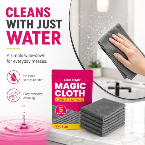 Gemie Magic Cleaning Cloth, GemieCloth Magic Cloth, Lint Free MicrofiberCleaning Cloths for Glass Screens, Cars Window, Kitchen, Reusable 1 Pack (5PCS)