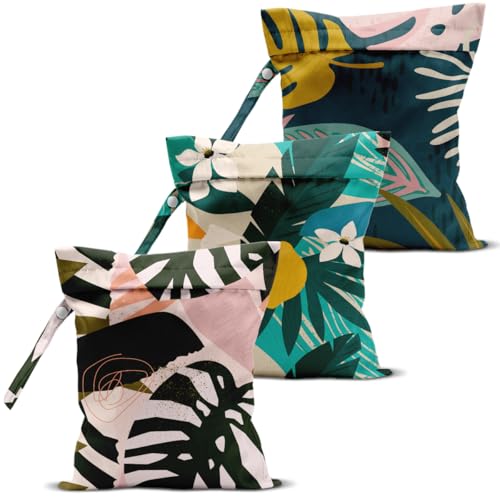 3 Pcs Wet Bag, Wet Dry Bag, Waterproof Aloha Bags, Small Laundry Bags, for Swimsuit, Pool, Travel, Beach, Diapers, Makeup Cruise Ship Essentials, Leaves Decor Travel for Women - color: 2PCS PalmLeaf 2