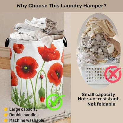 Red Flower Laundry Basket - Heavy Duty 60L Dirty Clothes Organizer, Water Resistant Foldable Hamper for Men Women - color: Red Flower