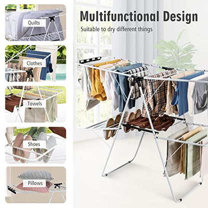 S AFSTAR 2-Layer Clothes Drying Rack, Folding Laundry Drying Rack w/Height-Adjustable Gullwing, 33 Rails & 26 Clips, Collapsible Laundry Hanger, Indoor/Outdoor Portable Dryer for Clothes Shoes Towels - style: 4 Wings