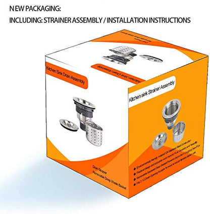 3-1/2 Inch Sink Drain Assembly Kit, Removable Deep Sink Strainer Basket with Sink Stopper/Sealing Lid for Home, Kitchen, Stainless Steel - color: Silver