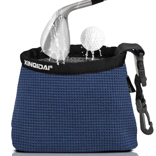 Waterproof Golf Club Cleaner Bag and Golf Ball Washer with Clip,Dark Blue - color: Dark Blue