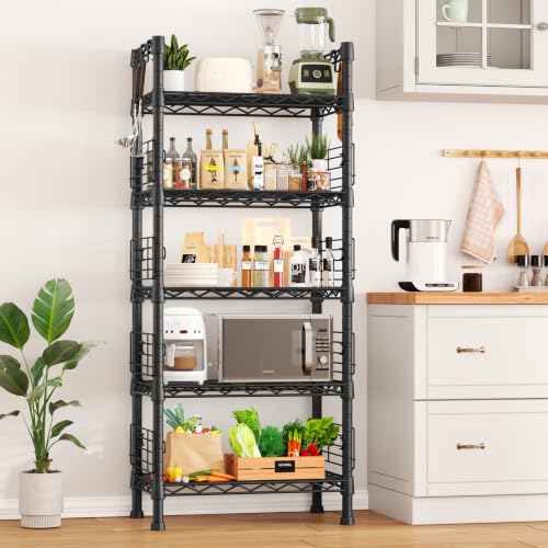 FUTASSI Metal Storage Rack, Storage Organizer Shelves for Kitchen, Black - color: Black, size: 9.4 x 21.2 x 59.2