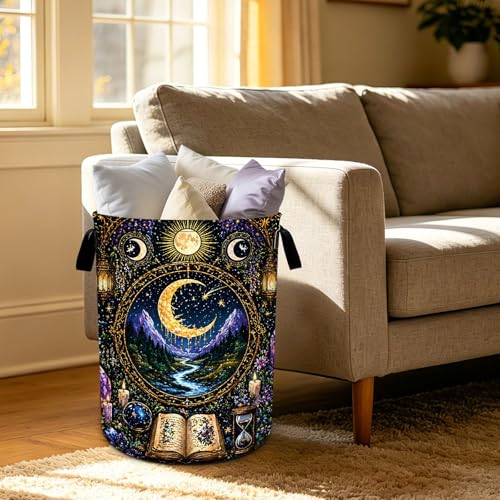 Gothic Moon Laundry Basket Foldable Oxford Laundry Hamper With Handle For Room Bathroom Bedroom - color: Gothic