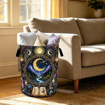 Gothic Moon Laundry Basket Foldable Oxford Laundry Hamper With Handle For Room Bathroom Bedroom - color: Gothic
