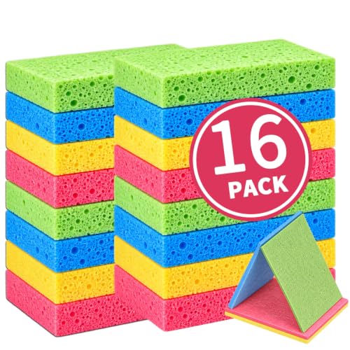 Kitchen Sponges Compressed Cellulose Sponge, Non Scratch Natural Dish Sponge for Kitchen Cleaning Sponges for Dishes Bathroom Cars Pop-up Cleaning Sponge,16 PCS - color: Multicolor 16 Pack