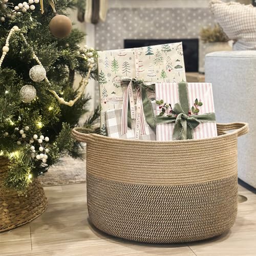 INDRESSME XXXLarge Woven Wicker Blanket Basket Living Room Black Jute, 90L - color: Black & Jute, size: 21.7"D x 13.8"H