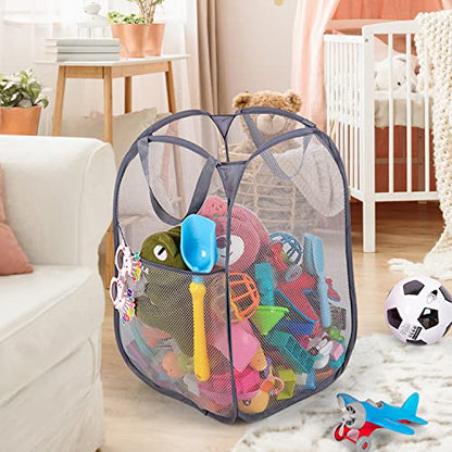 Deluxe Strong Mesh Pop up Laundry Hamper Basket with Side Pocket for Laundry Room, Bathroom, Kids Room, College Dorm or Travel Grey - color: Grey
