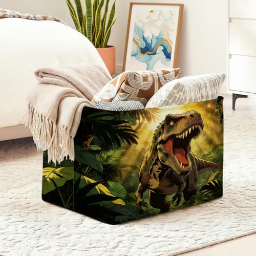Dinosaur Foldable Laundry Basket Hamper with Handles, 56L Large Capacity Toy Storage Organizer, Collapsible Clothes Hamper for Home Decor and Bedroom Organization. - color: Dinosaur