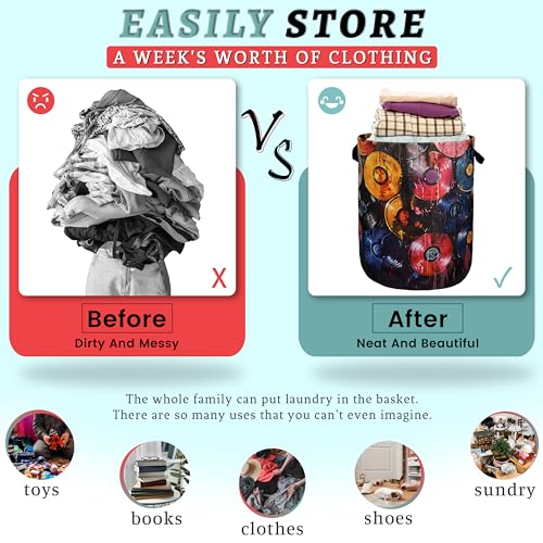 Colorful Music Laundry Basket Foldable Oxford Cloth Hamper 18.9"x16.5" - color: Colorful Music Graffiti Style Painting