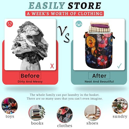 Colorful Music Laundry Basket Foldable Oxford Cloth Hamper 18.9"x16.5" - color: Colorful Music Graffiti Style Painting
