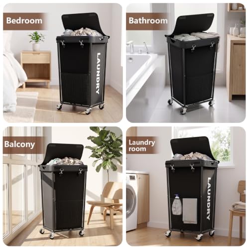 Laundry Hamper with Wheels and Lid, 110L Large Rolling Laundry Basket Black - color: Black, size: 110L