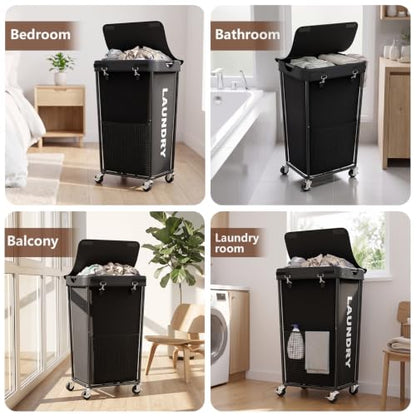 Laundry Hamper with Wheels and Lid, 110L Large Rolling Laundry Basket Black - color: Black, size: 110L