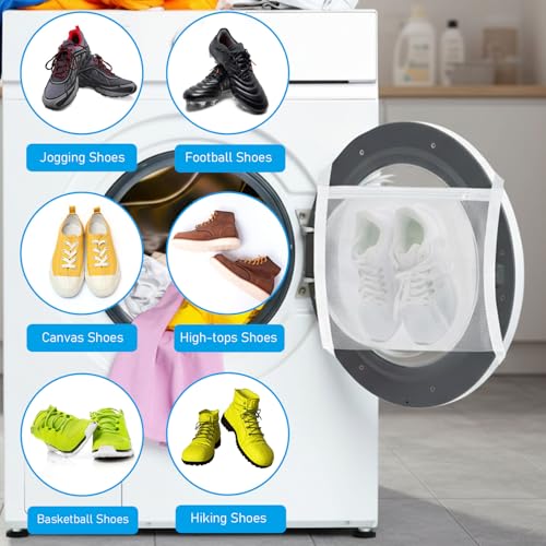 2pcs Washing Machine Shoe Bag, Sneaker Dryer Bag for Front Loading Dryer, Reusable Mesh Laundry Bags for Shoes With Zipper for Most Dryer Machines Door White