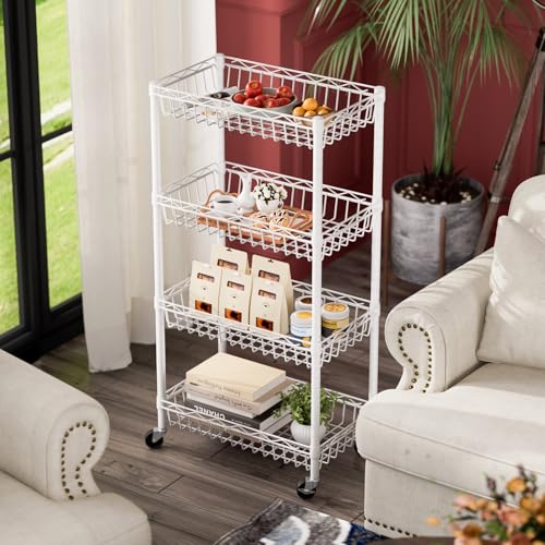 SINGAYE 6 Tier Shelf Wire Shelving Adjustable Storage Shelves Basket Rack - color: White, size: 4-Tier[17"Dx12"Wx50"H]
