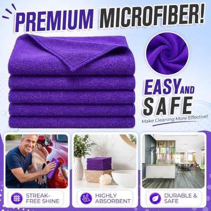 Nuenen Car Microfiber Clean Cloths, Purple, 12 x 12 Inch, 60 Pcs - color: Purple, size: 12 x 12 inches
