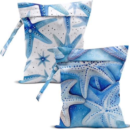 Wet Dry Bags Wet Bags Dirty Laundry Travel Bag Blue Starfish Waterproof Zipper Bag for Swimsuit Travel Beach - color: Cerulean